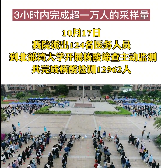12962人！我院圓滿完成欽州市核酸篩查主動(dòng)監(jiān)測北部灣大學(xué)全員檢測工作